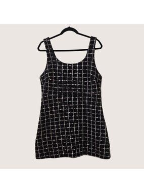 Mango Committed Boucle Plaid Mini Shift Dress US 8 Black White Tweed Shimmer Mod